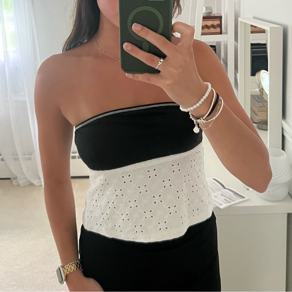Black and white tube top with eyelet detail